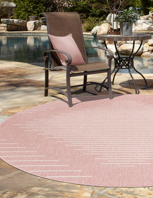 Pink 6' 1 x 6' 1 Outdoor Modern Round Area Rug Weather Resistant for Patio, Deck, Terrace, Balcony, Porch 100% Polypropylene Modern Outside Carpet for Sale at Rug Engine