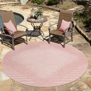 Pink 3' 1 x 3' 1 Outdoor Modern Round Area Rug Weather Resistant for Patio, Deck, Terrace, Balcony, Porch 100% Polypropylene Modern Outside Carpet for Sale at Rug Engine