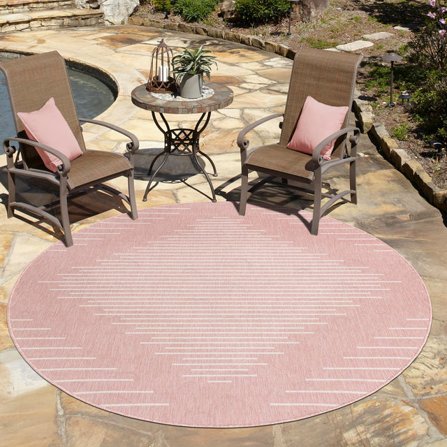 Pink 3' 1 x 3' 1 Outdoor Modern Round Area Rug Weather Resistant for Patio, Deck, Terrace, Balcony, Porch 100% Polypropylene Modern Outside Carpet for Sale at Rug Engine