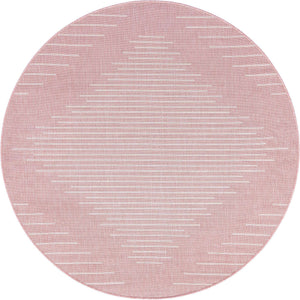 Pink 6' 1 x 6' 1 Outdoor Modern Round Area Rug Weather Resistant for Patio, Deck, Terrace, Balcony, Porch 100% Polypropylene Modern Outside Carpet for Sale at Rug Engine