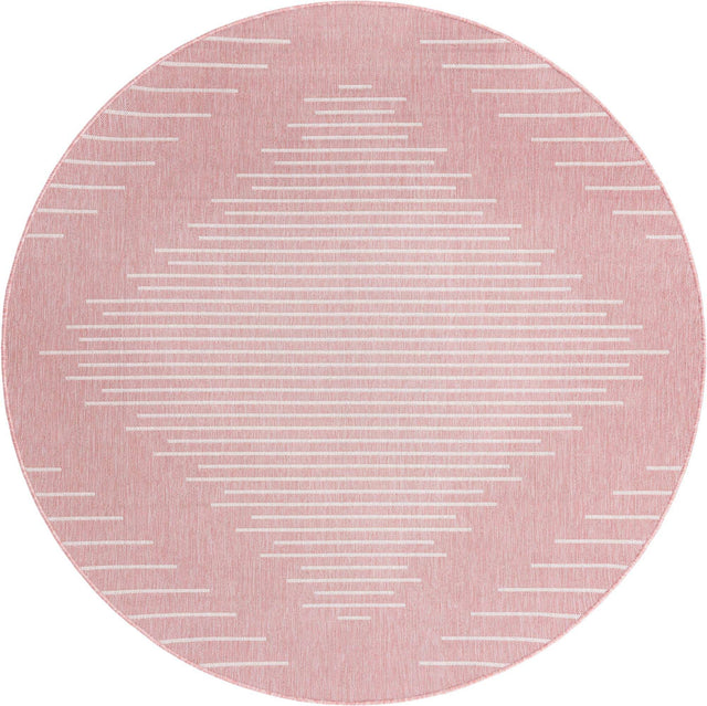 Pink 7' 10 x 7' 10 Outdoor Modern Round Area Rug Weather Resistant for Patio, Deck, Terrace, Balcony, Porch 100% Polypropylene Modern Outside Carpet for Sale at Rug Engine