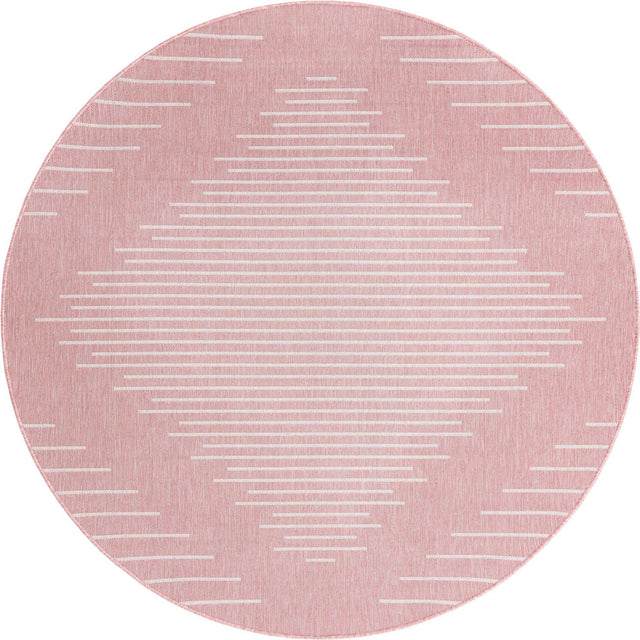 Pink 10' 8 x 10' 8 Outdoor Modern Round Area Rug Weather Resistant for Patio, Deck, Terrace, Balcony, Porch 100% Polypropylene Modern Outside Carpet for Sale at Rug Engine