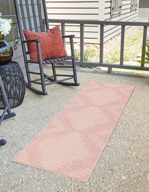 Pink 3' 3 x 14' 1 Outdoor Modern Runner Area Rug Weather Resistant for Patio, Deck, Terrace, Balcony, Porch 100% Polypropylene Modern Outside Carpet for Sale at Rug Engine
