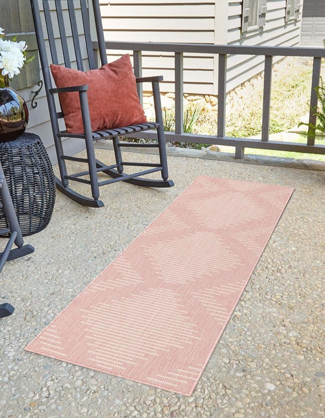 Pink 2' x 6' 1 Outdoor Modern Runner Area Rug Weather Resistant for Patio, Deck, Terrace, Balcony, Porch 100% Polypropylene Modern Outside Carpet for Sale at Rug Engine