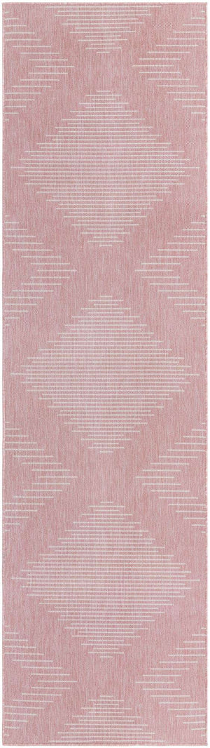 Pink 2' 7 x 12' Outdoor Modern Runner Area Rug Weather Resistant for Patio, Deck, Terrace, Balcony, Porch 100% Polypropylene Modern Outside Carpet for Sale at Rug Engine