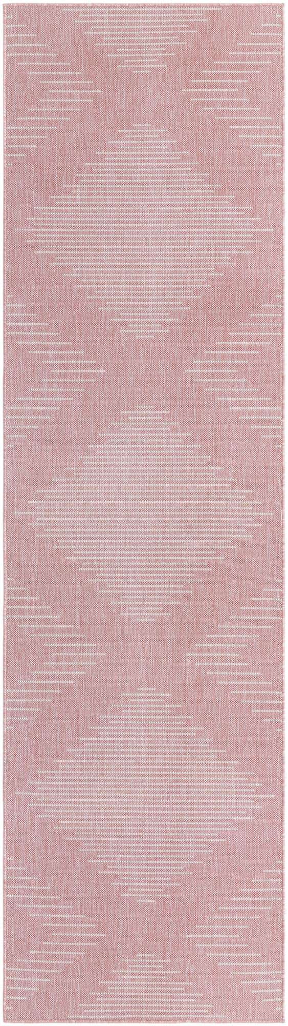 Pink 2' 7 x 12' Outdoor Modern Runner Area Rug Weather Resistant for Patio, Deck, Terrace, Balcony, Porch 100% Polypropylene Modern Outside Carpet for Sale at Rug Engine