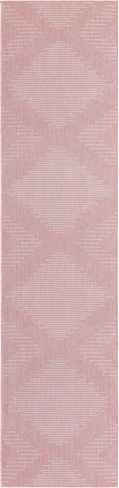 Pink 3' 3 x 14' 1 Outdoor Modern Runner Area Rug Weather Resistant for Patio, Deck, Terrace, Balcony, Porch 100% Polypropylene Modern Outside Carpet for Sale at Rug Engine