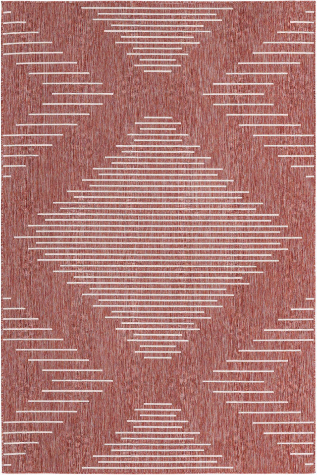 Rust Red 6' 1 x 9' Outdoor Modern Rectangle Area Rug Weather Resistant for Patio, Deck, Terrace, Balcony, Porch 100% Polypropylene Modern Outside Carpet for Sale at Rug Engine