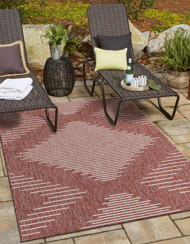 Rust Red 4' 1 x 6' 1 Outdoor Modern Rectangle Area Rug Weather Resistant for Patio, Deck, Terrace, Balcony, Porch 100% Polypropylene Modern Outside Carpet for Sale at Rug Engine
