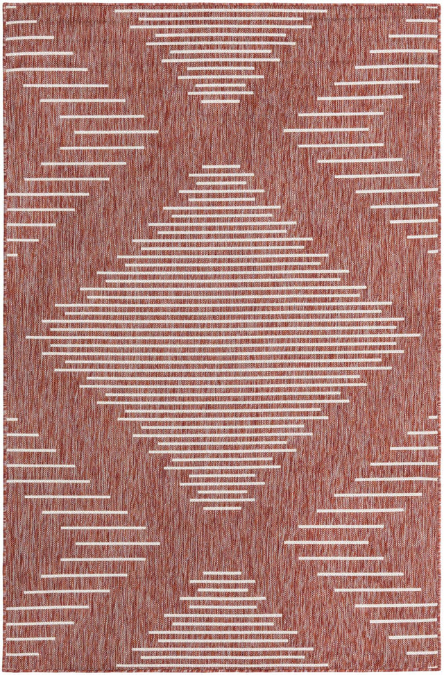 Rust Red 5' 3 x 8' Outdoor Modern Rectangle Area Rug Weather Resistant for Patio, Deck, Terrace, Balcony, Porch 100% Polypropylene Modern Outside Carpet for Sale at Rug Engine