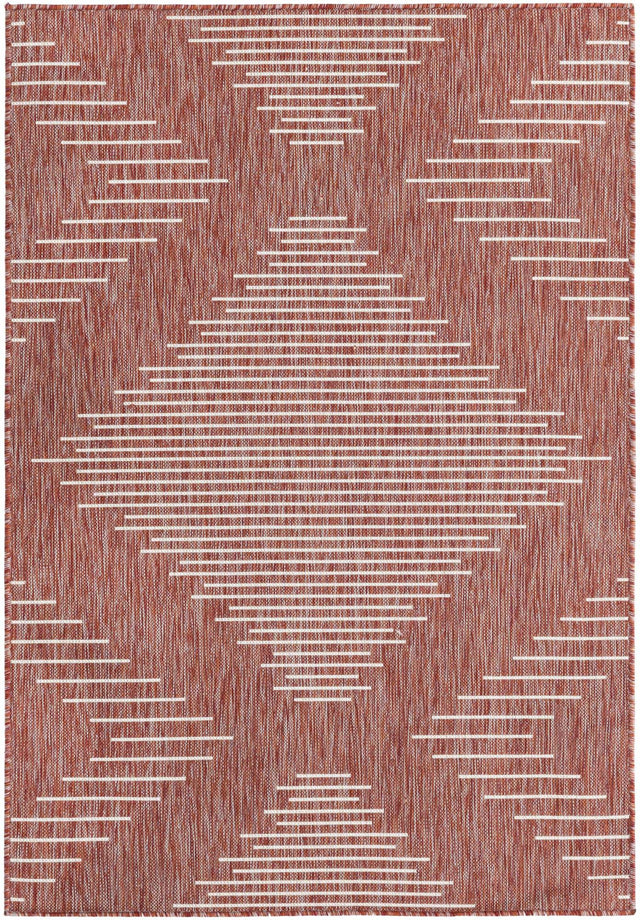 Rust Red 4' 1 x 6' 1 Outdoor Modern Rectangle Area Rug Weather Resistant for Patio, Deck, Terrace, Balcony, Porch 100% Polypropylene Modern Outside Carpet for Sale at Rug Engine