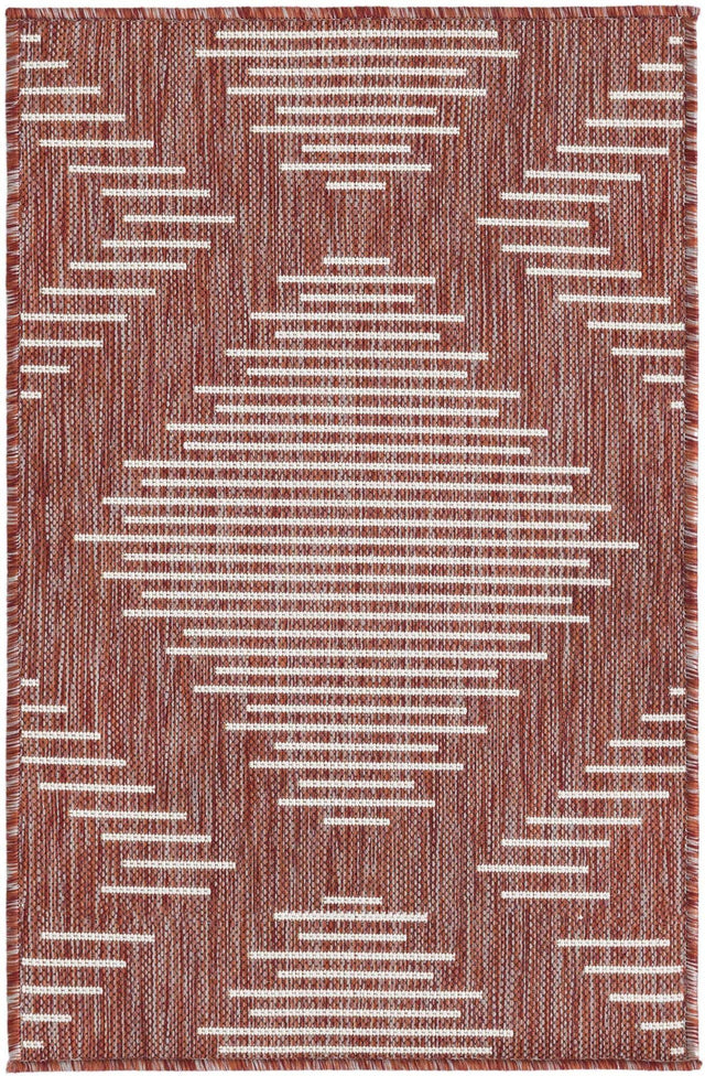 Rust Red 2' x 3' 1 Outdoor Modern Rectangle Area Rug Weather Resistant for Patio, Deck, Terrace, Balcony, Porch 100% Polypropylene Modern Outside Carpet for Sale at Rug Engine