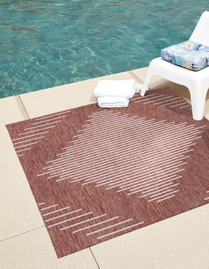 Rust Red 13' 1 x 13' 1 Outdoor Modern Square Area Rug Weather Resistant for Patio, Deck, Terrace, Balcony, Porch 100% Polypropylene Modern Outside Carpet for Sale at Rug Engine