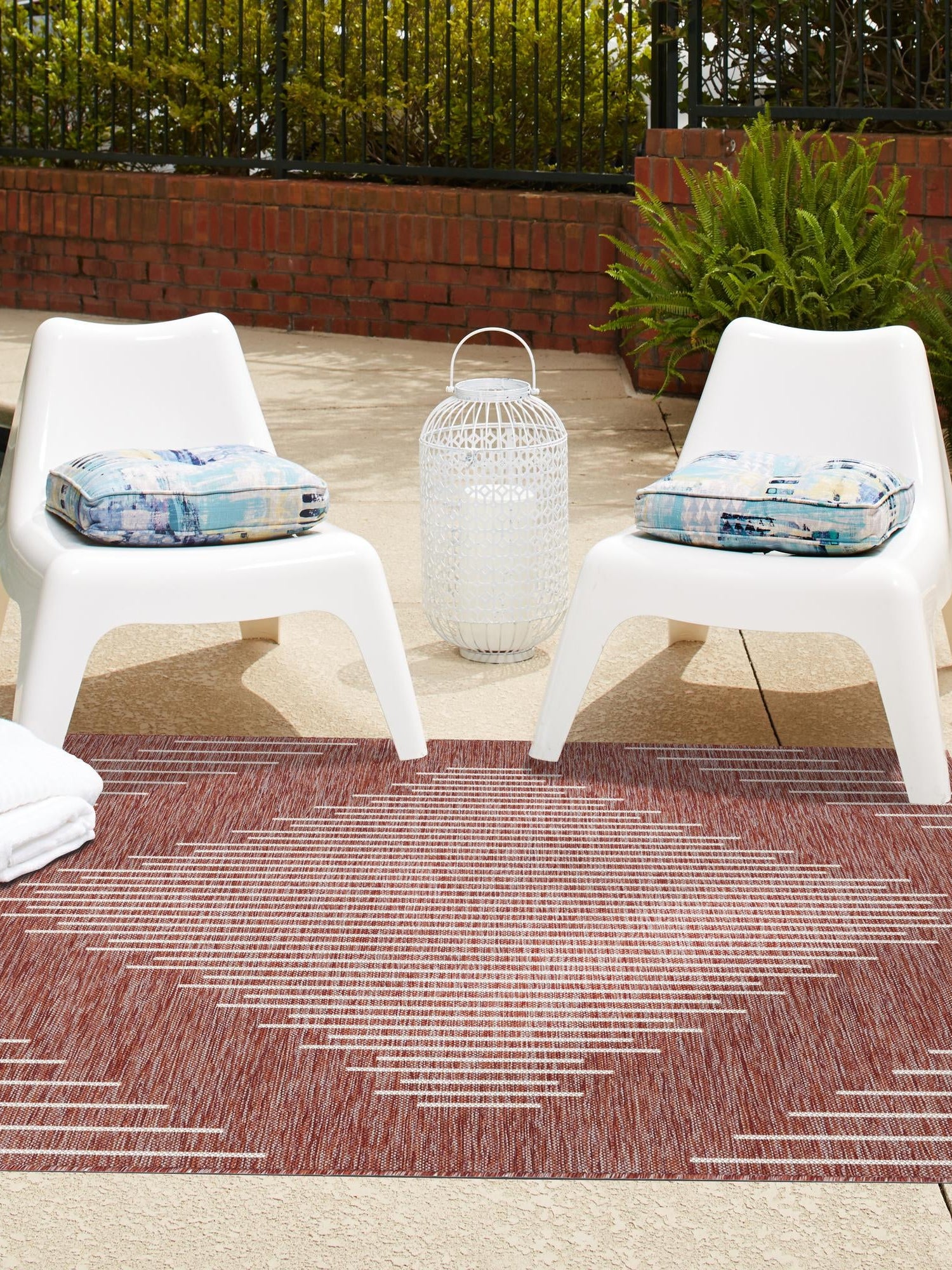 Rust Red 5' 3 x 5' 3 Outdoor Modern Square Area Rug Weather Resistant for Patio, Deck, Terrace, Balcony, Porch 100% Polypropylene Modern Outside Carpet for Sale at Rug Engine