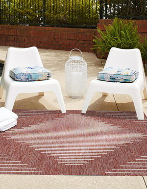 Rust Red 5' 3 x 5' 3 Outdoor Modern Square Area Rug Weather Resistant for Patio, Deck, Terrace, Balcony, Porch 100% Polypropylene Modern Outside Carpet for Sale at Rug Engine