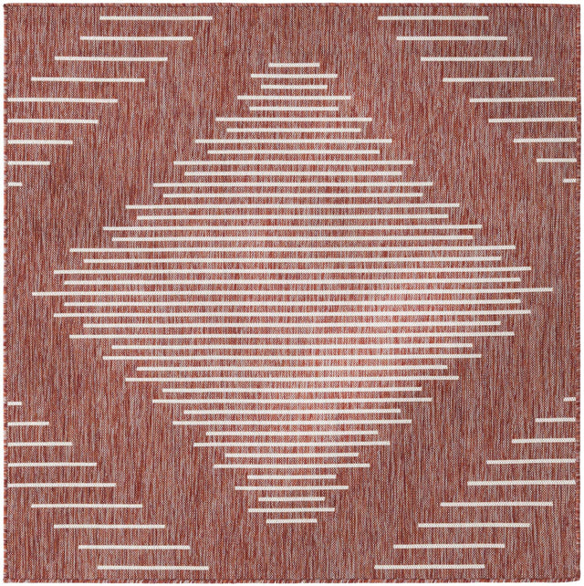 Rust Red 5' 3 x 5' 3 Outdoor Modern Square Area Rug Weather Resistant for Patio, Deck, Terrace, Balcony, Porch 100% Polypropylene Modern Outside Carpet for Sale at Rug Engine