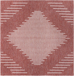 Rust Red 7' 1 x 7' 1 Outdoor Modern Square Area Rug Weather Resistant for Patio, Deck, Terrace, Balcony, Porch 100% Polypropylene Modern Outside Carpet for Sale at Rug Engine