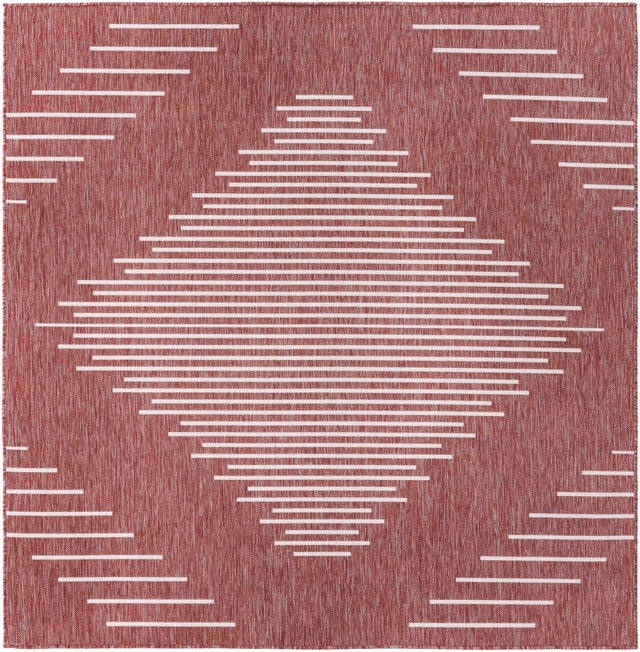 Rust Red 7' 1 x 7' 1 Outdoor Modern Square Area Rug Weather Resistant for Patio, Deck, Terrace, Balcony, Porch 100% Polypropylene Modern Outside Carpet for Sale at Rug Engine