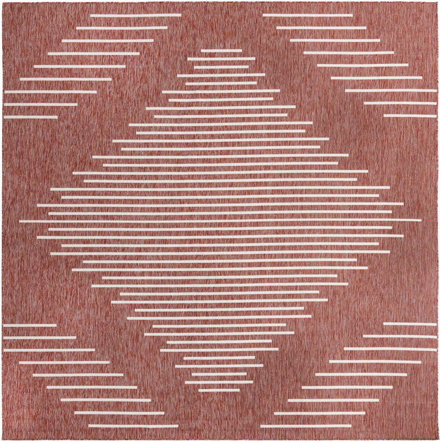 Rust Red 10' 8 x 10' 8 Outdoor Modern Square Area Rug Weather Resistant for Patio, Deck, Terrace, Balcony, Porch 100% Polypropylene Modern Outside Carpet for Sale at Rug Engine
