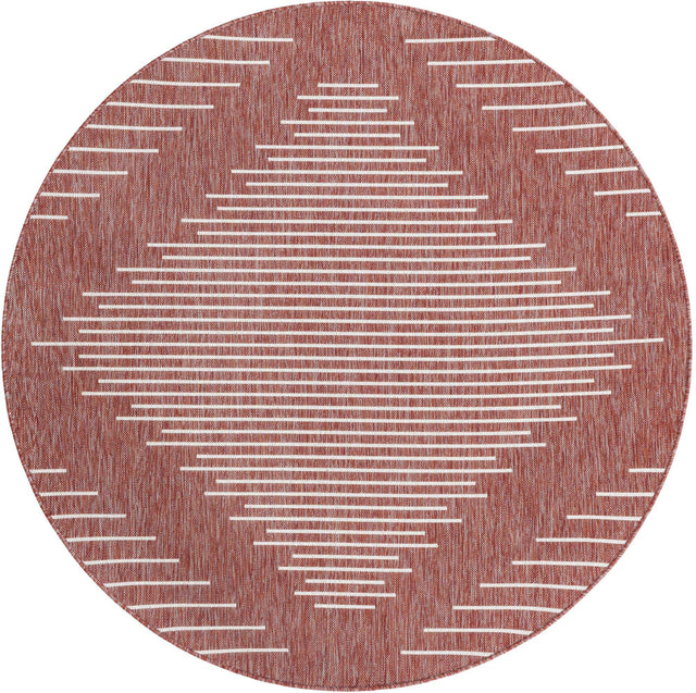 Rust Red 6' 1 x 6' 1 Outdoor Modern Round Area Rug Weather Resistant for Patio, Deck, Terrace, Balcony, Porch 100% Polypropylene Modern Outside Carpet for Sale at Rug Engine