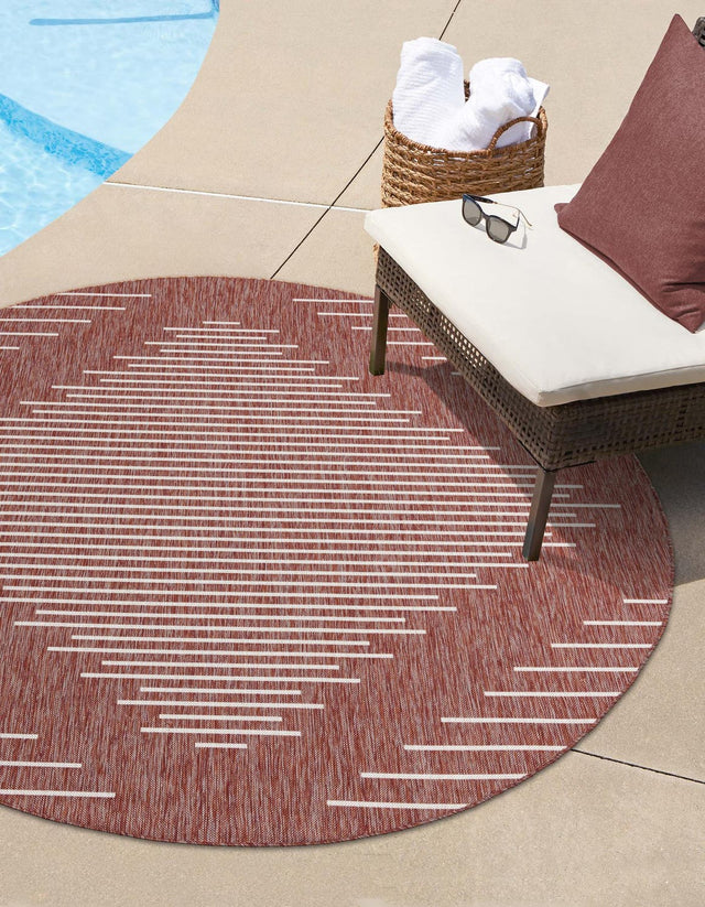 Rust Red 6' 1 x 6' 1 Outdoor Modern Round Area Rug Weather Resistant for Patio, Deck, Terrace, Balcony, Porch 100% Polypropylene Modern Outside Carpet for Sale at Rug Engine