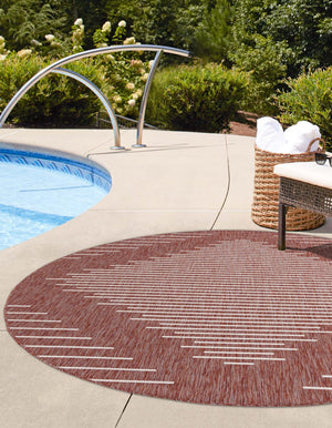 Rust Red 10' 8 x 10' 8 Outdoor Modern Round Area Rug Weather Resistant for Patio, Deck, Terrace, Balcony, Porch 100% Polypropylene Modern Outside Carpet for Sale at Rug Engine