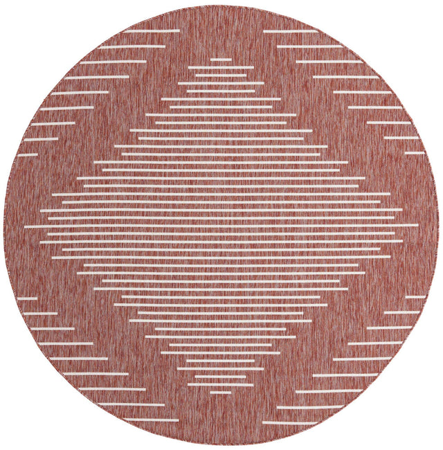 Rust Red 7' 10 x 7' 10 Outdoor Modern Round Area Rug Weather Resistant for Patio, Deck, Terrace, Balcony, Porch 100% Polypropylene Modern Outside Carpet for Sale at Rug Engine