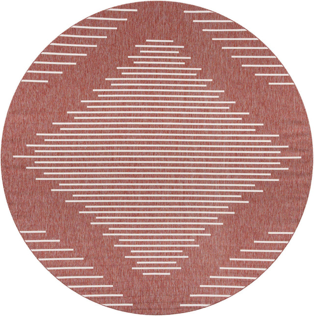 Rust Red 13' 1 x 13' 1 Outdoor Modern Round Area Rug Weather Resistant for Patio, Deck, Terrace, Balcony, Porch 100% Polypropylene Modern Outside Carpet for Sale at Rug Engine