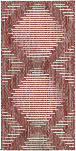 Rust Red 2' x 4' 1 Outdoor Modern Runner Area Rug Weather Resistant for Patio, Deck, Terrace, Balcony, Porch 100% Polypropylene Modern Outside Carpet for Sale at Rug Engine