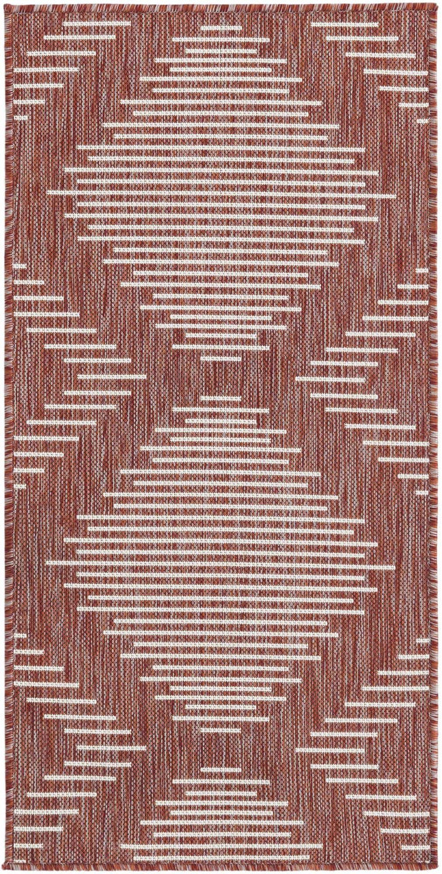 Rust Red 2' x 4' 1 Outdoor Modern Runner Area Rug Weather Resistant for Patio, Deck, Terrace, Balcony, Porch 100% Polypropylene Modern Outside Carpet for Sale at Rug Engine
