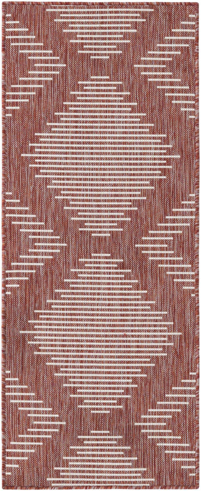 Rust Red 2' x 5' 3 Outdoor Modern Runner Area Rug Weather Resistant for Patio, Deck, Terrace, Balcony, Porch 100% Polypropylene Modern Outside Carpet for Sale at Rug Engine