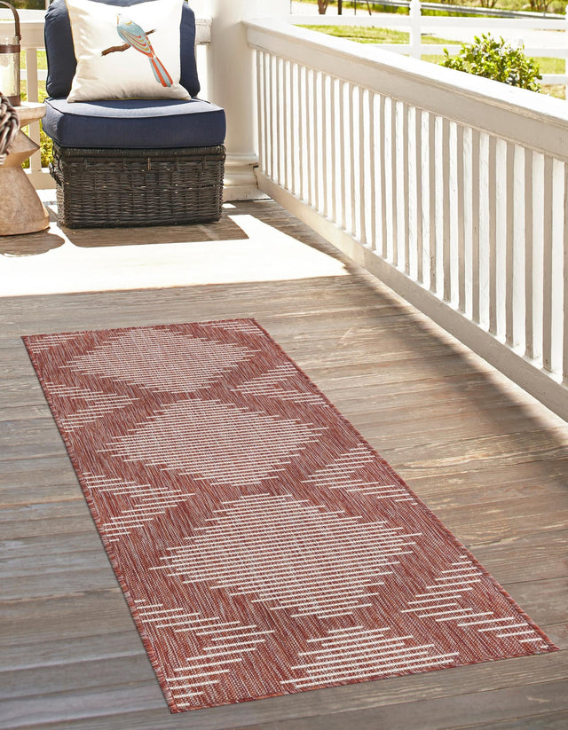 Rust Red 2' x 8' Outdoor Modern Runner Area Rug Weather Resistant for Patio, Deck, Terrace, Balcony, Porch 100% Polypropylene Modern Outside Carpet for Sale at Rug Engine