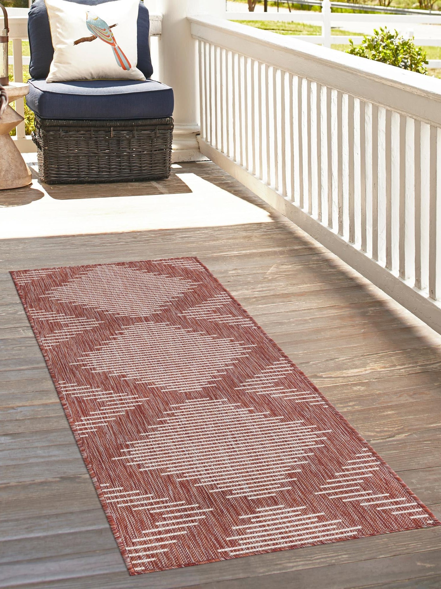 Rust Red 2' x 4' 1 Outdoor Modern Runner Area Rug Weather Resistant for Patio, Deck, Terrace, Balcony, Porch 100% Polypropylene Modern Outside Carpet for Sale at Rug Engine