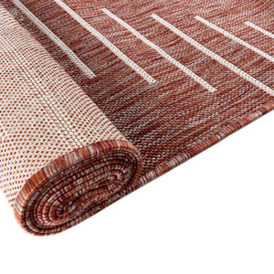 Rust Red 2' x 5' 3 Outdoor Modern Runner Area Rug Weather Resistant for Patio, Deck, Terrace, Balcony, Porch 100% Polypropylene Modern Outside Carpet for Sale at Rug Engine