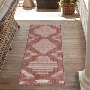Rust Red 2' x 8' Outdoor Modern Runner Area Rug Weather Resistant for Patio, Deck, Terrace, Balcony, Porch 100% Polypropylene Modern Outside Carpet for Sale at Rug Engine