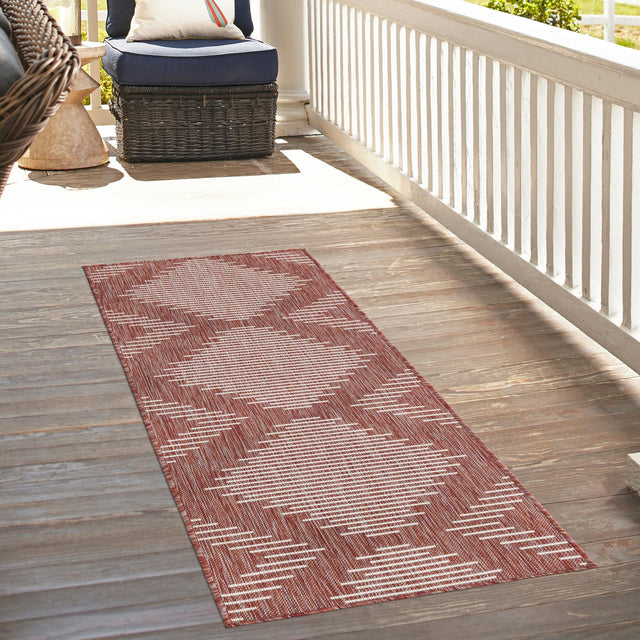 Rust Red 2' x 8' Outdoor Modern Runner Area Rug Weather Resistant for Patio, Deck, Terrace, Balcony, Porch 100% Polypropylene Modern Outside Carpet for Sale at Rug Engine