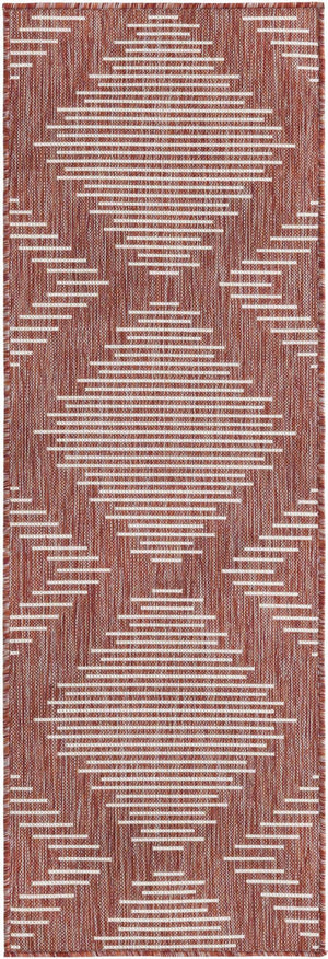 Rust Red 2' x 6' 1 Outdoor Modern Runner Area Rug Weather Resistant for Patio, Deck, Terrace, Balcony, Porch 100% Polypropylene Modern Outside Carpet for Sale at Rug Engine