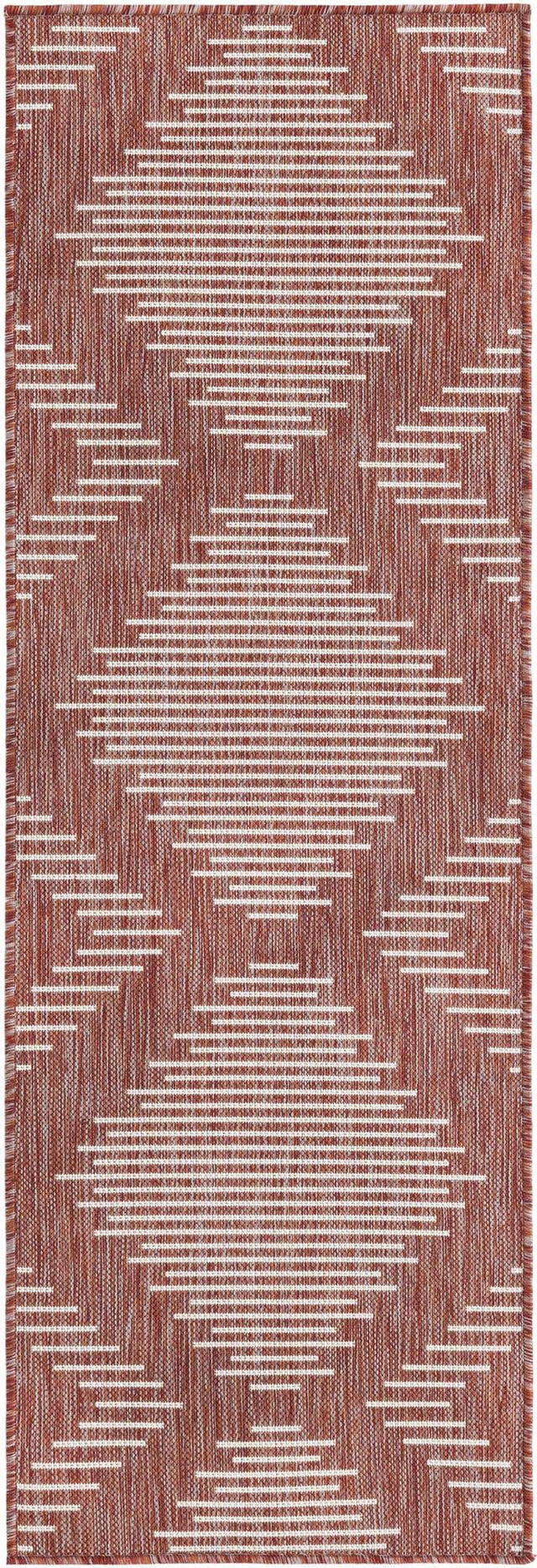 Rust Red 2' x 6' 1 Outdoor Modern Runner Area Rug Weather Resistant for Patio, Deck, Terrace, Balcony, Porch 100% Polypropylene Modern Outside Carpet for Sale at Rug Engine