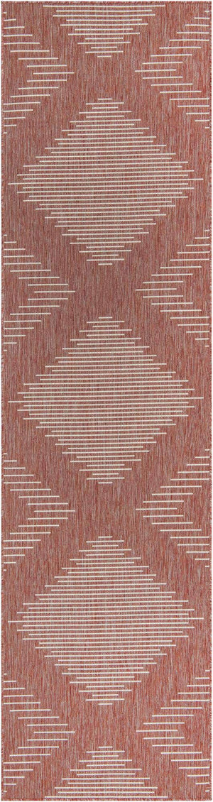 Rust Red 2' 7 x 12' Outdoor Modern Runner Area Rug Weather Resistant for Patio, Deck, Terrace, Balcony, Porch 100% Polypropylene Modern Outside Carpet for Sale at Rug Engine