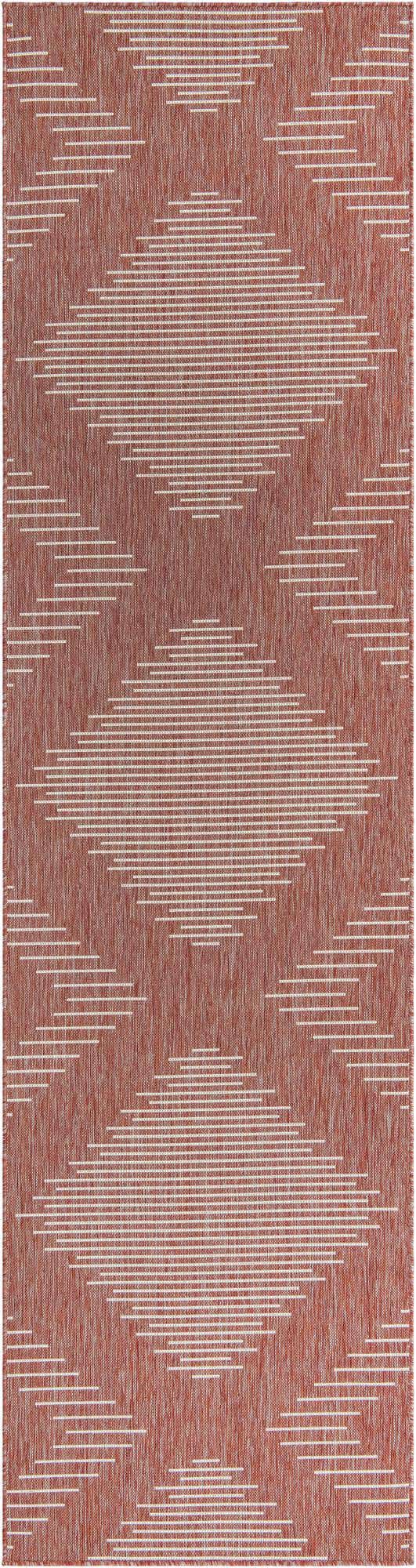 Rust Red 2' 7 x 12' Outdoor Modern Runner Area Rug Weather Resistant for Patio, Deck, Terrace, Balcony, Porch 100% Polypropylene Modern Outside Carpet for Sale at Rug Engine
