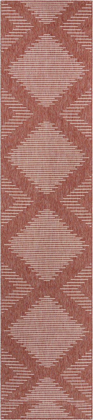 Rust Red 3' 3 x 14' 1 Outdoor Modern Runner Area Rug Weather Resistant for Patio, Deck, Terrace, Balcony, Porch 100% Polypropylene Modern Outside Carpet for Sale at Rug Engine