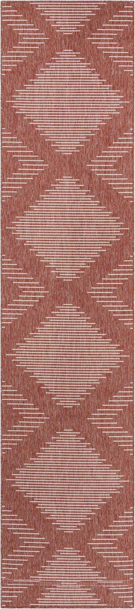 Rust Red 3' 3 x 14' 1 Outdoor Modern Runner Area Rug Weather Resistant for Patio, Deck, Terrace, Balcony, Porch 100% Polypropylene Modern Outside Carpet for Sale at Rug Engine