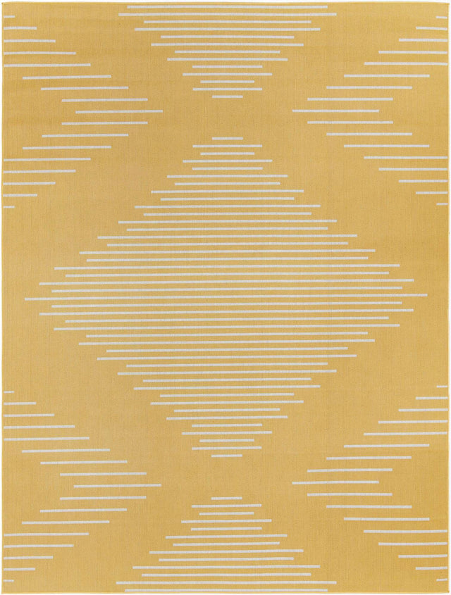 Yellow 9' x 12' Outdoor Modern Rectangle Area Rug Weather Resistant for Patio, Deck, Terrace, Balcony, Porch 100% Polypropylene Modern Outside Carpet for Sale at Rug Engine