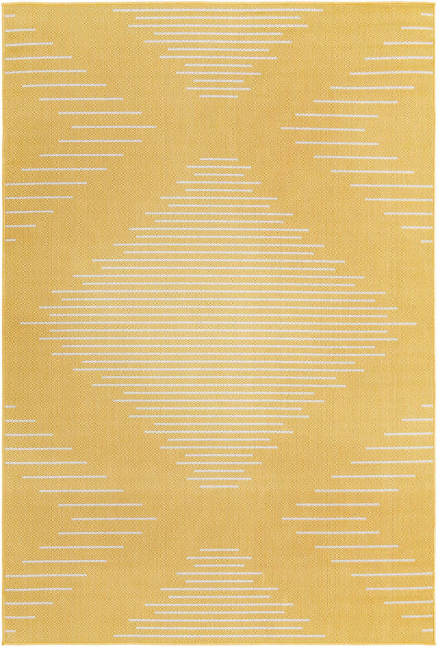 Yellow 6' 1 x 9' Outdoor Modern Rectangle Area Rug Weather Resistant for Patio, Deck, Terrace, Balcony, Porch 100% Polypropylene Modern Outside Carpet for Sale at Rug Engine
