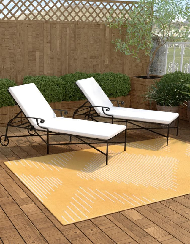 Yellow 5' 3 x 8' Outdoor Modern Rectangle Area Rug Weather Resistant for Patio, Deck, Terrace, Balcony, Porch 100% Polypropylene Modern Outside Carpet for Sale at Rug Engine