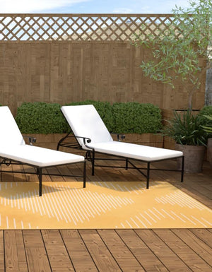 Yellow 7' 1 x 10' Outdoor Modern Rectangle Area Rug Weather Resistant for Patio, Deck, Terrace, Balcony, Porch 100% Polypropylene Modern Outside Carpet for Sale at Rug Engine