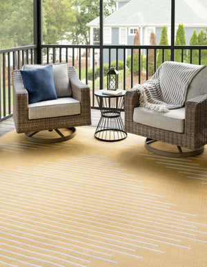 Yellow 7' 10 x 10' Outdoor Modern Rectangle Area Rug Weather Resistant for Patio, Deck, Terrace, Balcony, Porch 100% Polypropylene Modern Outside Carpet for Sale at Rug Engine