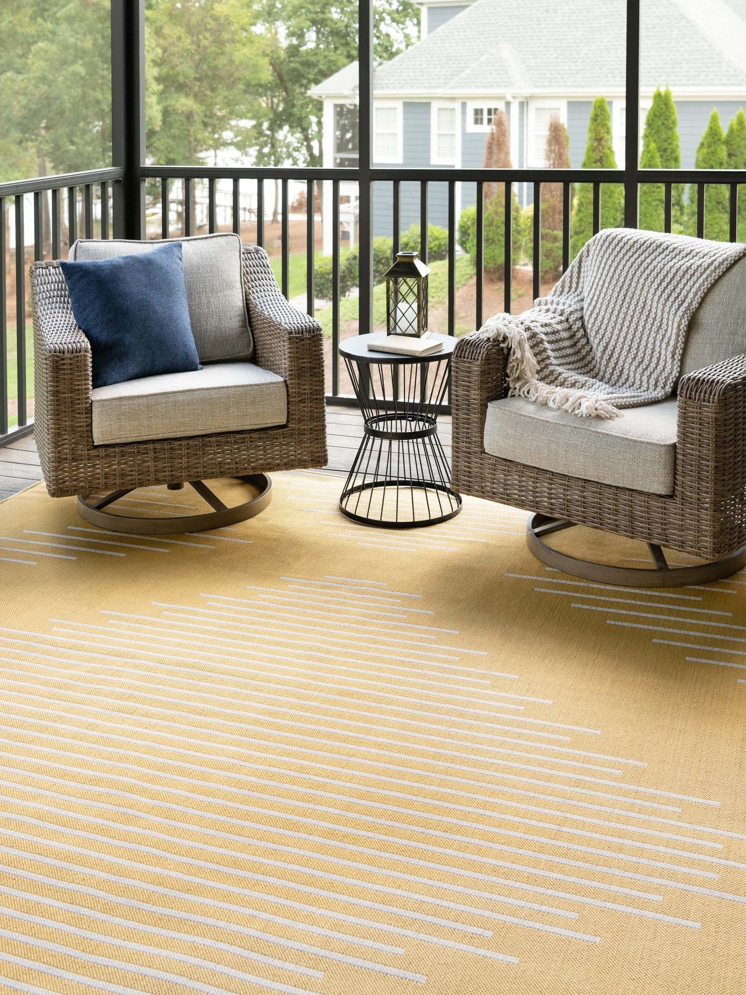 Yellow 10' x 13' 1 Outdoor Modern Rectangle Area Rug Weather Resistant for Patio, Deck, Terrace, Balcony, Porch 100% Polypropylene Modern Outside Carpet for Sale at Rug Engine