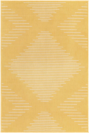 Yellow 4' 1 x 6' 1 Outdoor Modern Rectangle Area Rug Weather Resistant for Patio, Deck, Terrace, Balcony, Porch 100% Polypropylene Modern Outside Carpet for Sale at Rug Engine