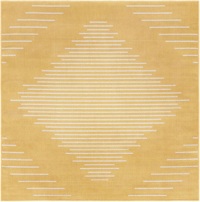 Yellow 5' 3 x 5' 3 Outdoor Modern Square Area Rug Weather Resistant for Patio, Deck, Terrace, Balcony, Porch 100% Polypropylene Modern Outside Carpet for Sale at Rug Engine